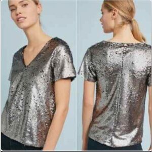 New Silver Sequin V-Neck Women's Top